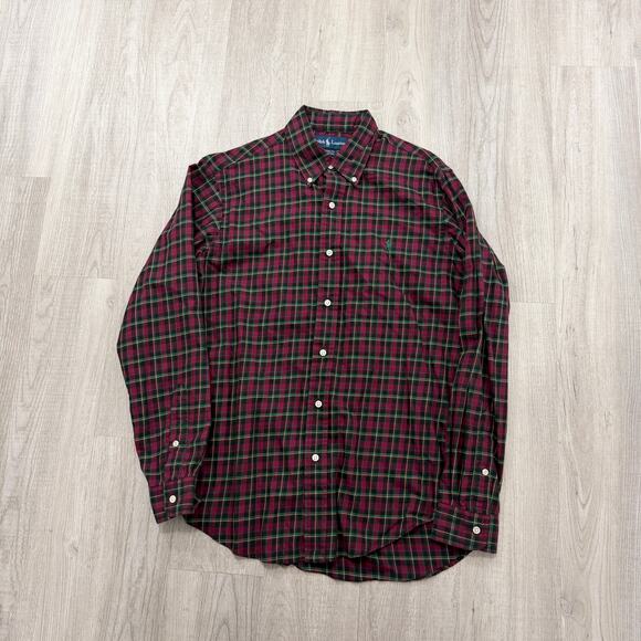 Vintage Polo Ralph Lauren Shirt Men's Medium Red Plaid Check Preppy 90s Flannel - Picture 1 of 7